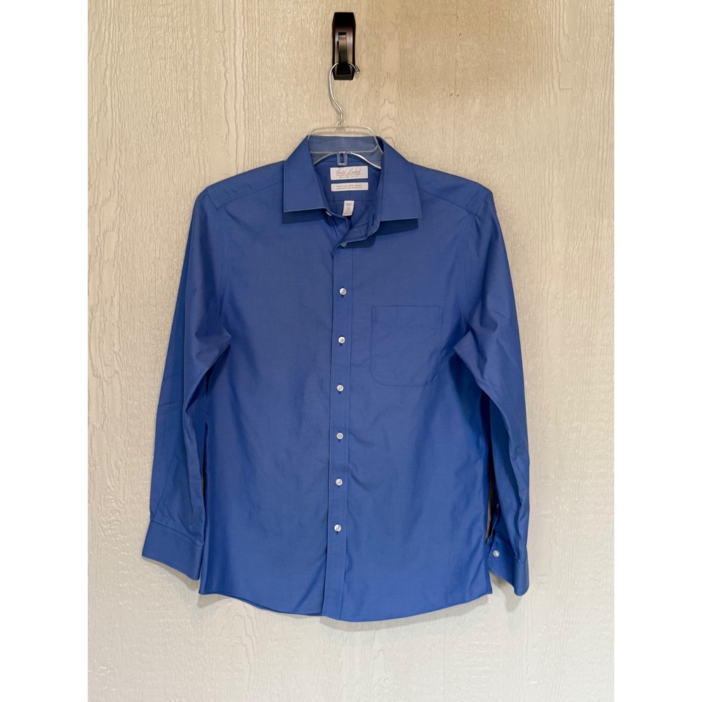 Roundtree & Yorke Gold Label Mens Blue Non-Iron Slim Fit Dress Shirt 16 33